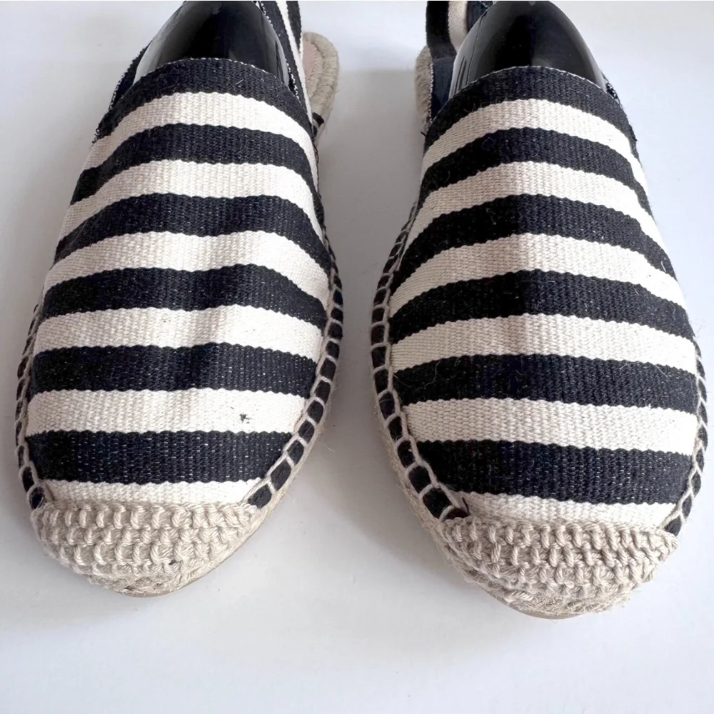NWOT J. Crew Black and White Striped Espadrille Slingback Flats